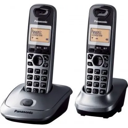 Panasonic KX-TG2512PDT Trådløs telefon med opkalds-ID (2 håndsæt, grå)