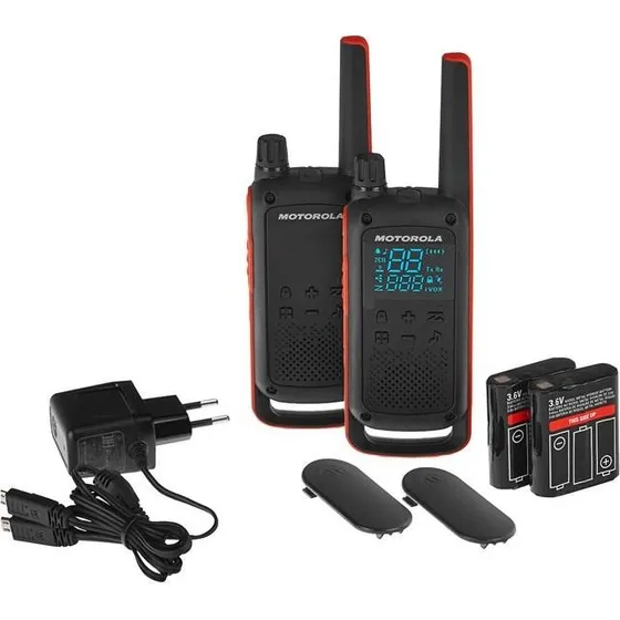 Motorola T82 Twin Pack Walkie Talkie, 16 kanaler, sort/orange