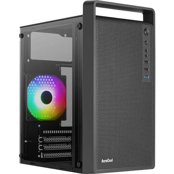AeroCool CS-109 Mini Tower, Sort, med mesh-front og hærdet glas