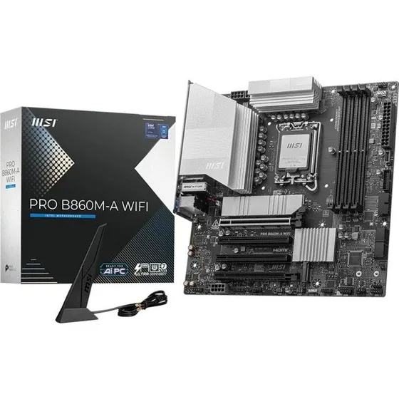 MSI PRO B860M-A WIFI - Micro ATX, LGA1851, DDR5, Wi-Fi 7, Sølv