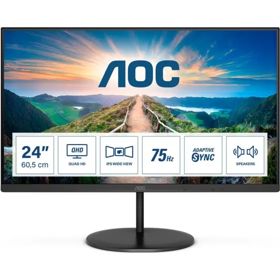AOC Q24V4EA 23,8" QHD IPS Skærm, 75 Hz, 4 ms, Sort
