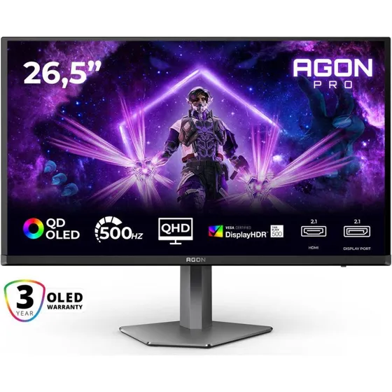 AOC AGON PRO AG276QKD2 27" QD-OLED Gaming Skærm, 500 Hz, Sort/Grå