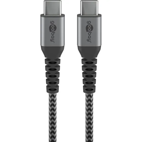 Goobay USB-C™-kabel 1 m med metalstik, grå, 60 W