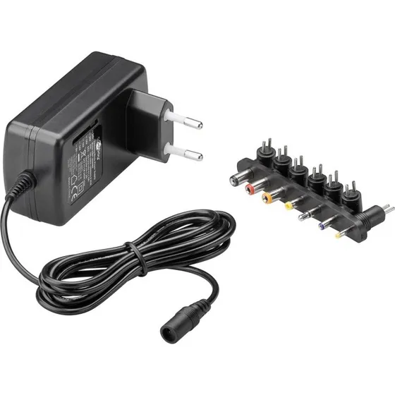 Goobay GB54799 Universal Strømadapter 9-24V/24W, 7 DC-stik, sort