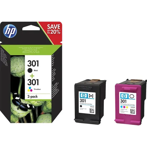 HP 301 Sort + Trefarvet Blæk 2-pak (N9J72AE)