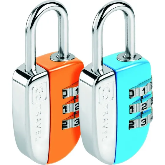 Mini kombinationslås 2 stk. – 3-cifret, farvet zinklegering