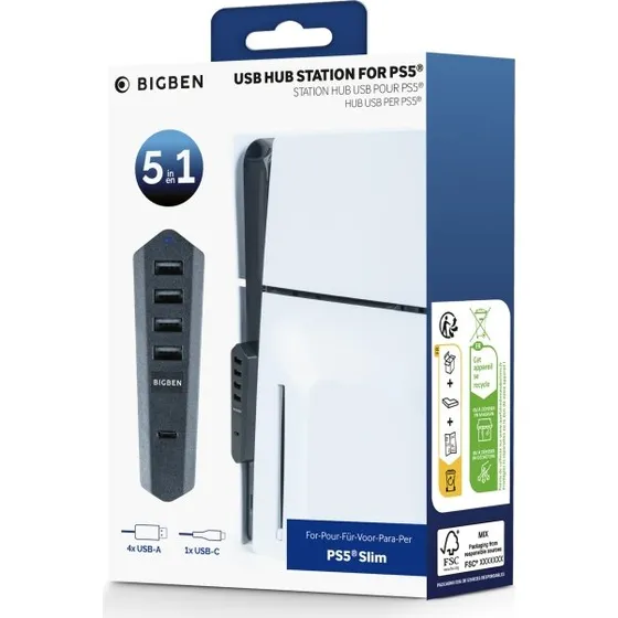 NACON USB-hub sort PS5 Slim med 4 USB-A-porte