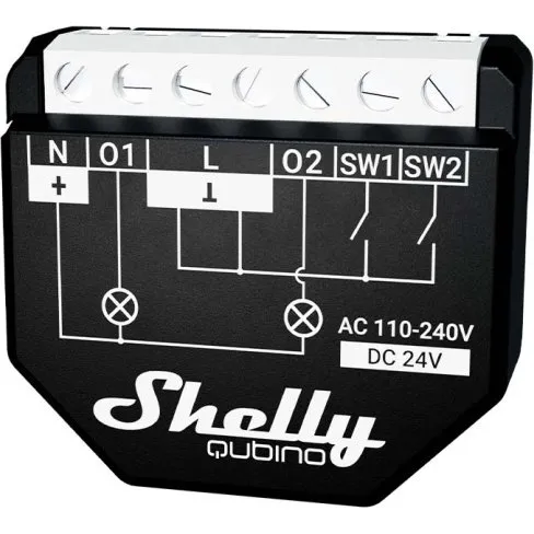 Shelly Qubino Wave 2PM - 2-kanals Z-Wave smart switch med effektmåling, sort
