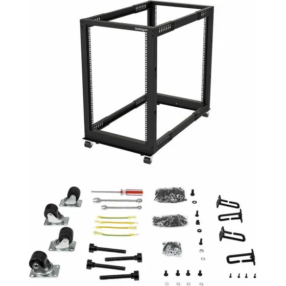 StarTech.com 4POSTRACK18U 18U Open Frame Server Rack, Sort, 4-Pæl, Rullende, Justerbar Dybde