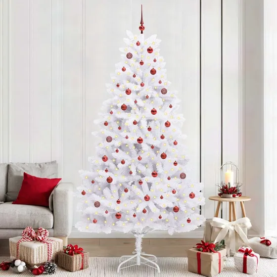 vidaXL Kunstigt Hinged Juletræ 240 cm Hvid med 300 LED'er