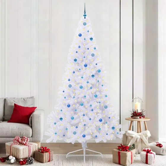 vidaXL Kunstigt juletræ 240 cm med 300 LED'er, hvid, PVC og stål