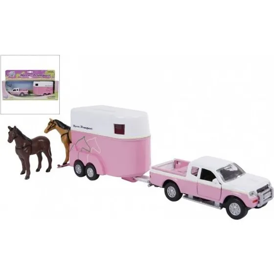 Kids Globe Mitsubishi L 200 med hestetrailer og heste