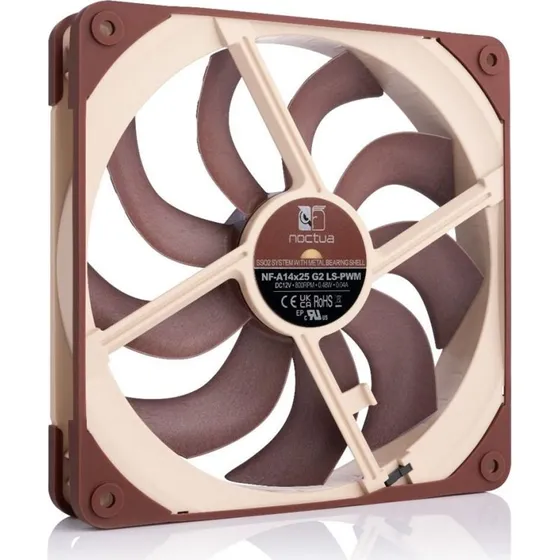 Noctua NF-A14x25 G2 LS-PWM 140 mm, brun, støjniveau 11,4 dB
