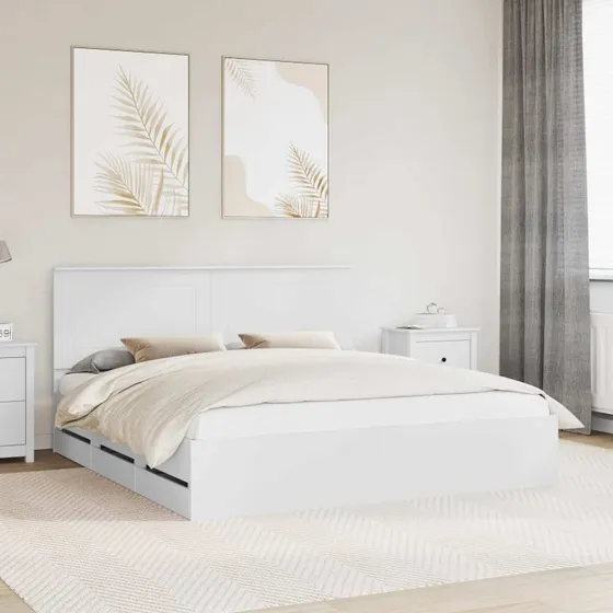 vidaXL Sengestel med Skuffe Hvid 180x200 cm Ingeniørtræ