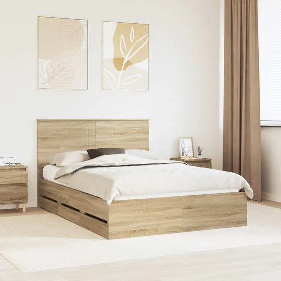 vidaXL Sengestel med skuffe 140x190 cm, Sonoma eg, Ingeniørtræ