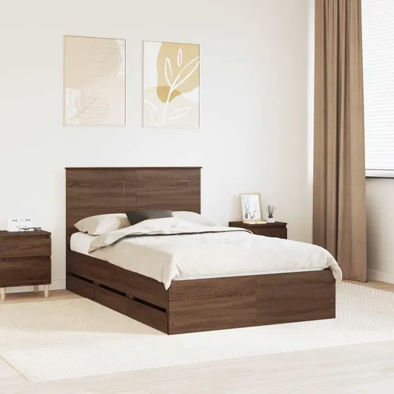 vidaXL Sengestel med skuffe 120 x 190 cm Brun Ingeniørtræ