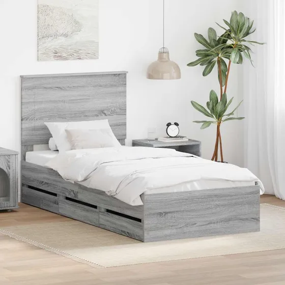 vidaXL Sengestel med skuffe Grå Sonoma 100x200 cm Ingeniørtræ