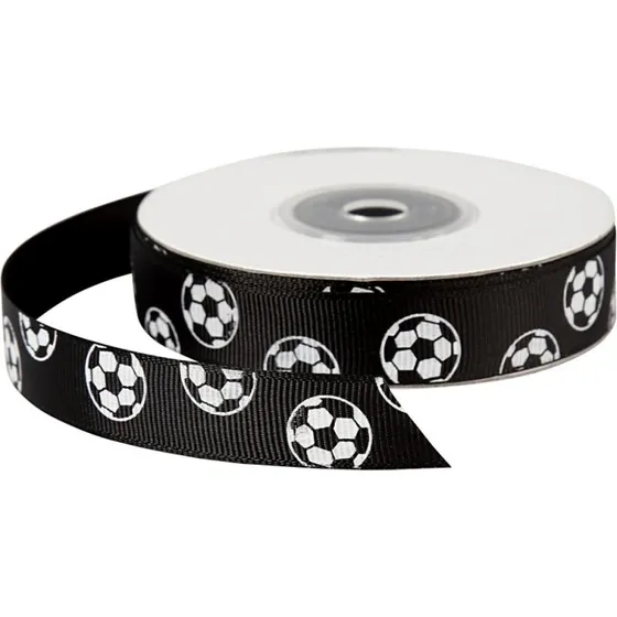 Rito Dekorationsbånd grosgrain 15 mm x 20 m, sort med hvide fodbolde