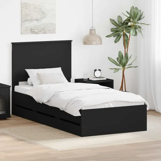 vidaXL Sengestel med skuffe Sort 90x200 cm Ingeniørtræ