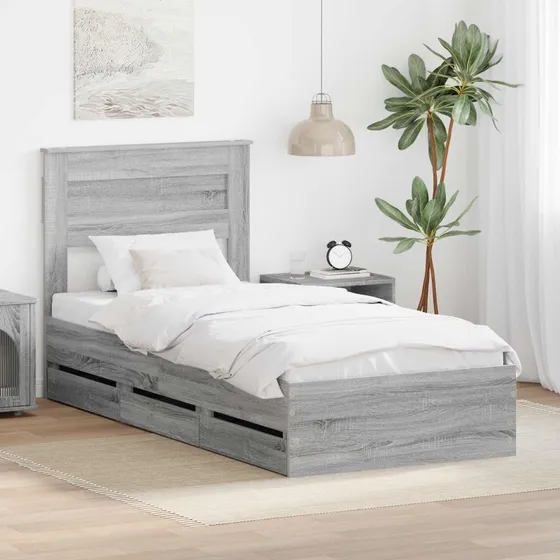 vidaXL Sengestel med skuffe Grå Sonoma 90x190 cm Ingeniørtræ