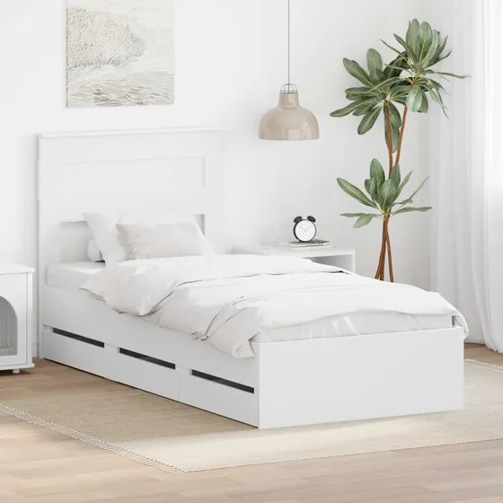 vidaXL Sengestel med skuffe Hvid 75 x 190 cm Ingeniørtræ