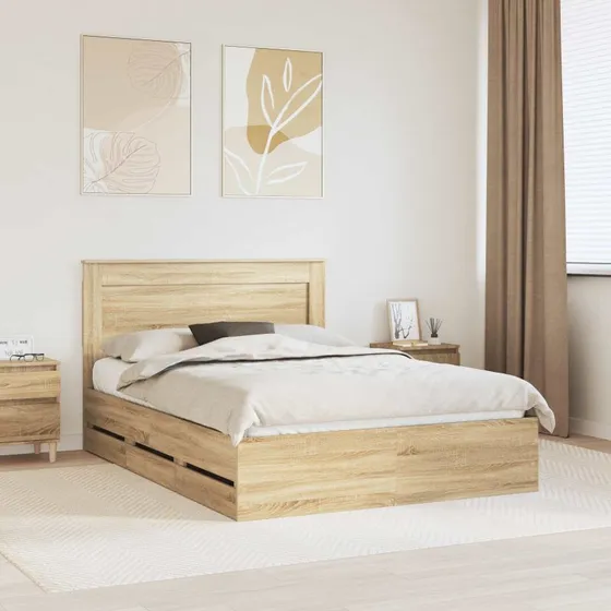 vidaXL Sengestel med Skuffe 140x200 cm Sonoma Eg, Ingeniørtræ