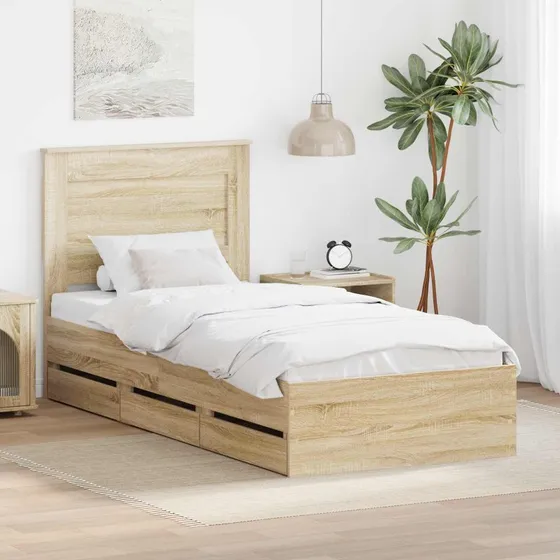 vidaXL Sengestel med Skuffe 75 x 190 cm, Sonoma Eg, Ingeniørtræ