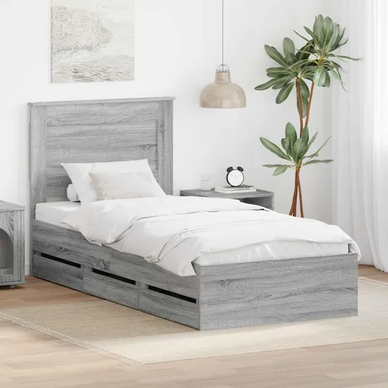 vidaXL Sengestel med skuffe Grå Sonoma 75 x 190 cm Ingeniørtræ