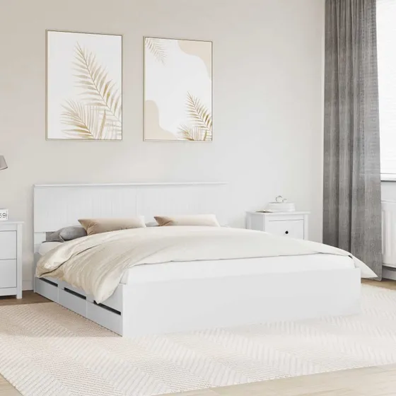 vidaXL Sengestel med skuffe Hvid 180x200 cm Ingeniørtræ