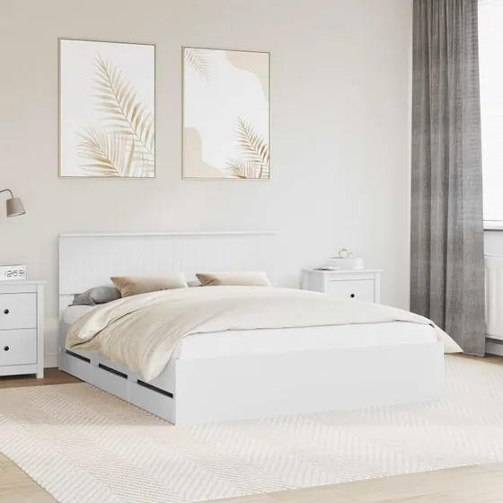 vidaXL Sengestel med skuffe Hvid 160 x 200 cm Ingeniørtræ