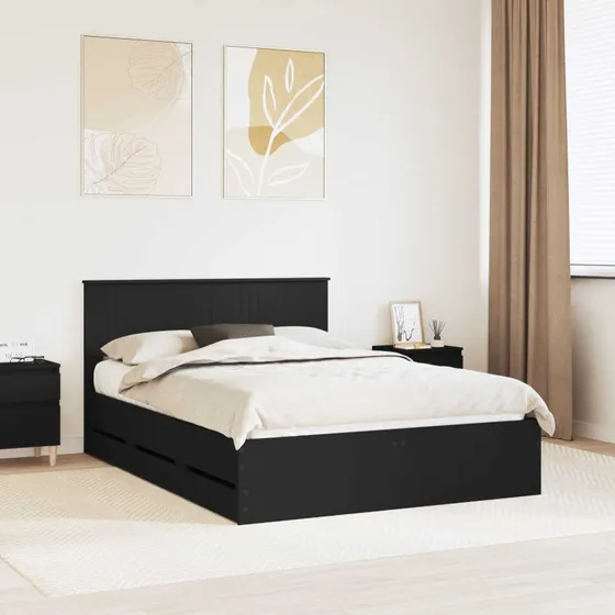 vidaXL Sengestel med skuffe Sort 140x190 cm Ingeniørtræ