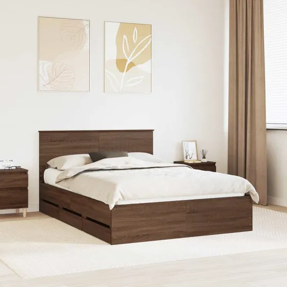 vidaXL Sengestel med skuffe Brun 140 x 190 cm Ingeniørtræ