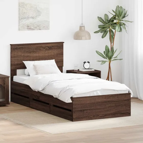 vidaXL Sengestel med skuffe 90 x 200 cm Brun eg