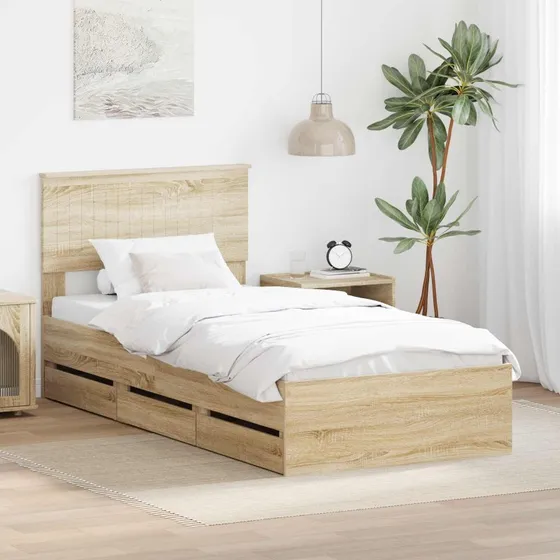 vidaXL Sengestel med skuffe 90 x 190 cm, Sonoma eg, Ingeniørtræ