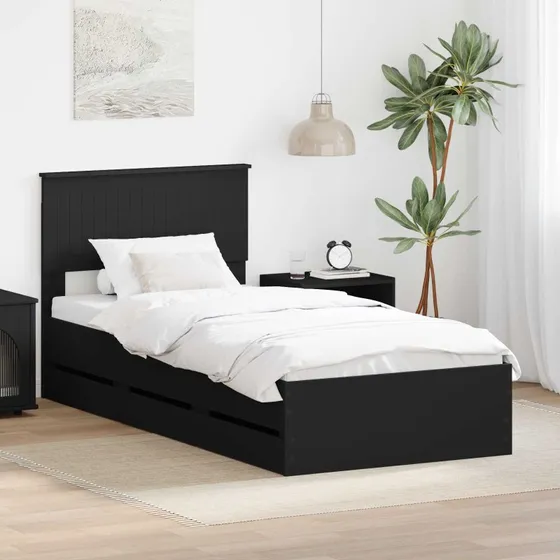vidaXL Sengestel med skuffe Sort 90 x 190 cm Ingeniørtræ