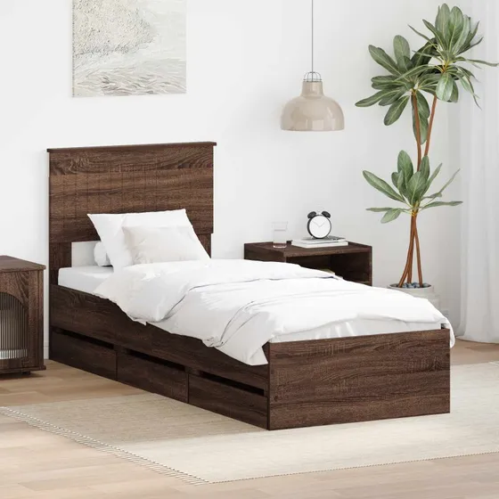 vidaXL Sengestel med skuffe 75 x 190 cm Brun Ingeniørtræ