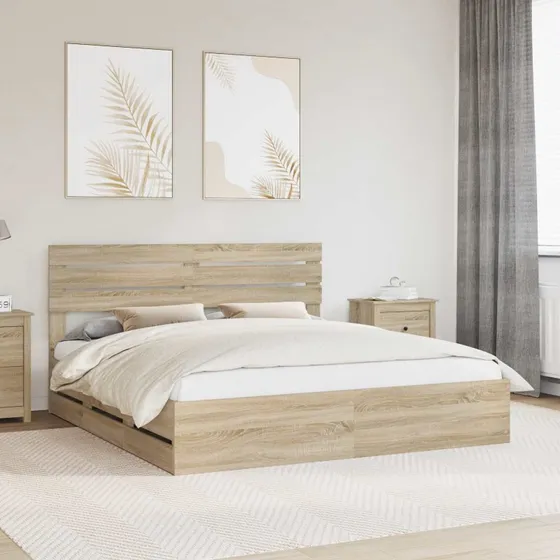 vidaXL Sengestel med skuffe 200x200 cm Sonoma eg Ingeniørtræ