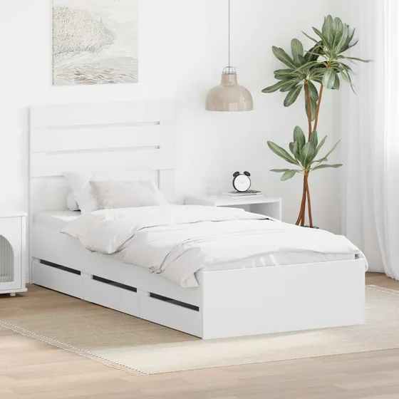 vidaXL Sengestel med skuffe Hvid 90 x 200 cm Ingeniørtræ