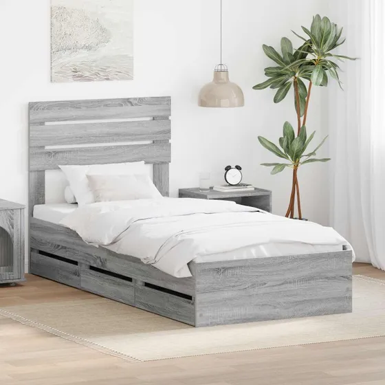vidaXL Sengestel med skuffe Grå Sonoma 100 x 200 cm Ingeniørtræ
