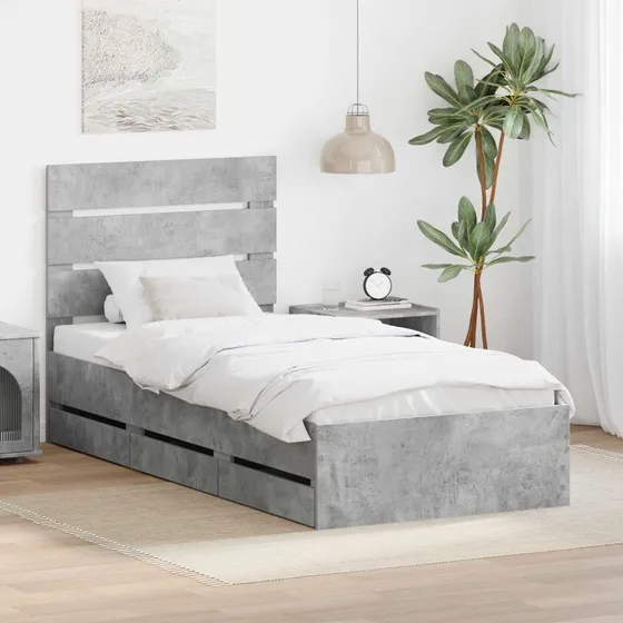 vidaXL Sengestel med skuffe 75 x 190 cm Beton Grå Ingeniørtræ