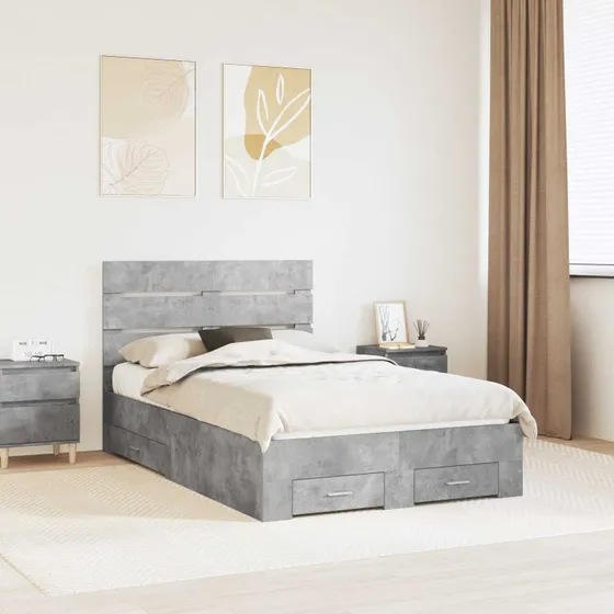 vidaXL Sengestel med skuffe 120 x 190 cm Beton Grå Konstrueret Træ