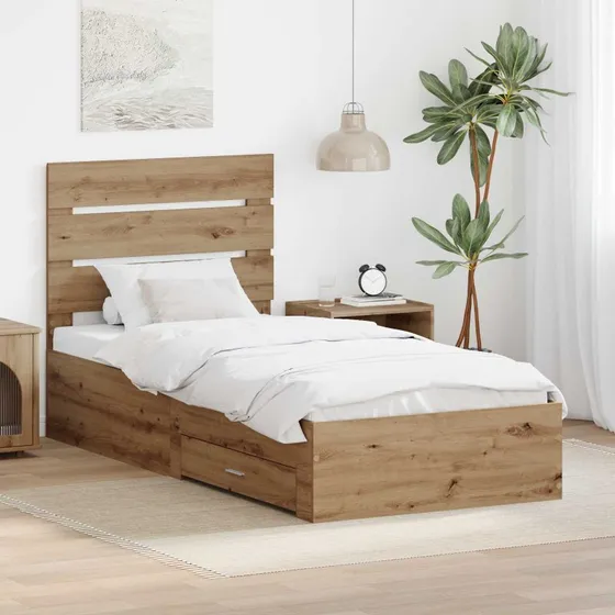 vidaXL Sengestel Artisan Egetræ 100x200 cm Konstrueret Træ