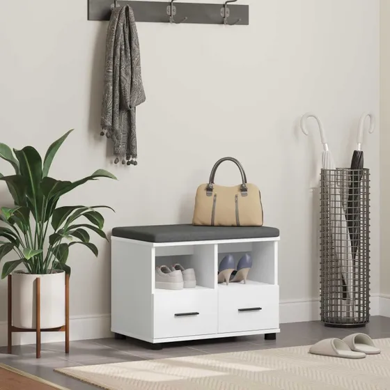 vidaXL Hallbænk Hvid 60x38x46 cm med pude, Kunstigt træ & stof