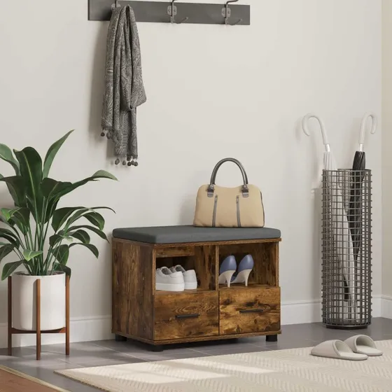 vidaXL Hallbænk Røget Eg 60 x 38 x 46 cm med pude