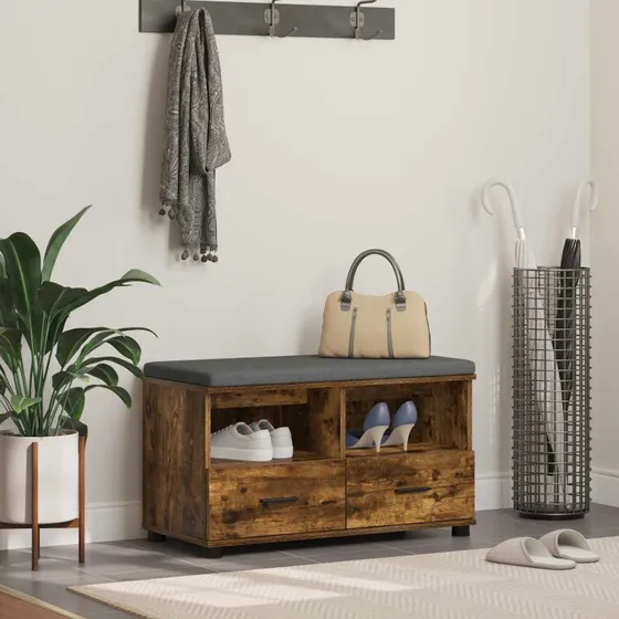 vidaXL Hallbænk Røget Eg 80 x 38 x 46 cm med pude