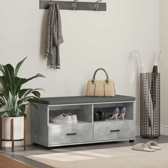 vidaXL Hallbænk Beton Grå 100 x 38 x 46 cm med skuffe og pude