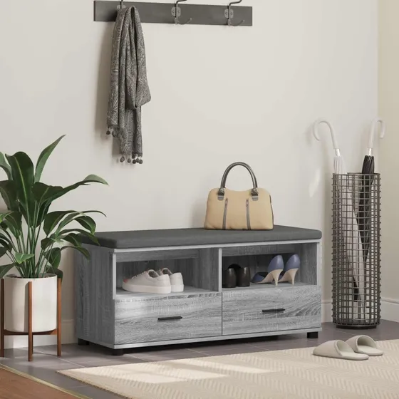 vidaXL Hallbænk Grå Sonoma 100 x 38 x 46 cm med skuffe og pude