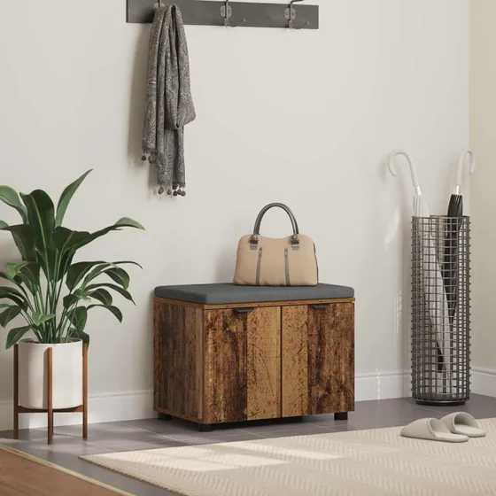 vidaXL Hallbænk Gammelt Træ 60 x 38 x 46 cm med Pude og Opbevaring