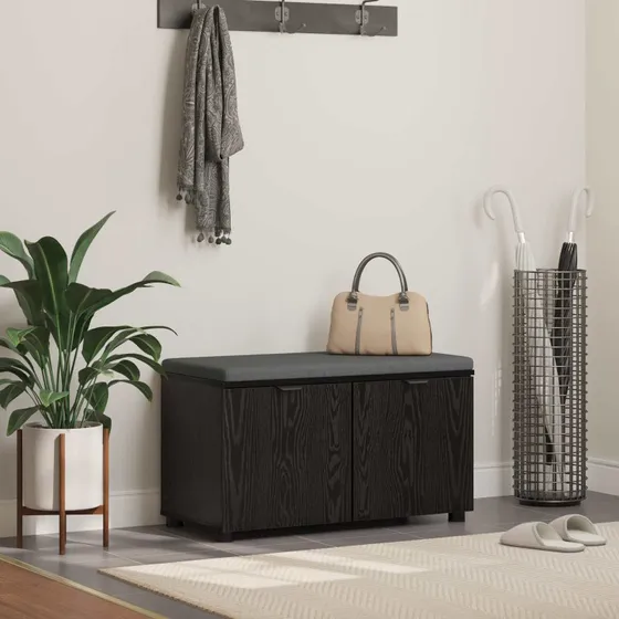 vidaXL Hallbænk med pude, Sort, 80 x 38 x 46 cm