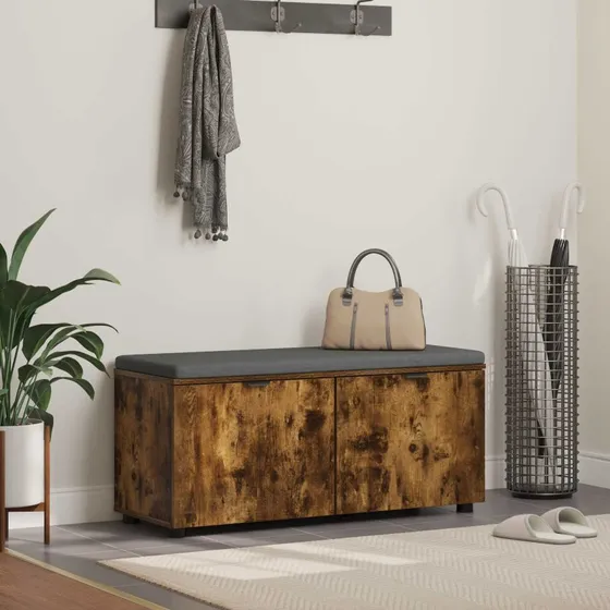 vidaXL Hallbænk med dør, røget eg, 100 x 38 x 46 cm